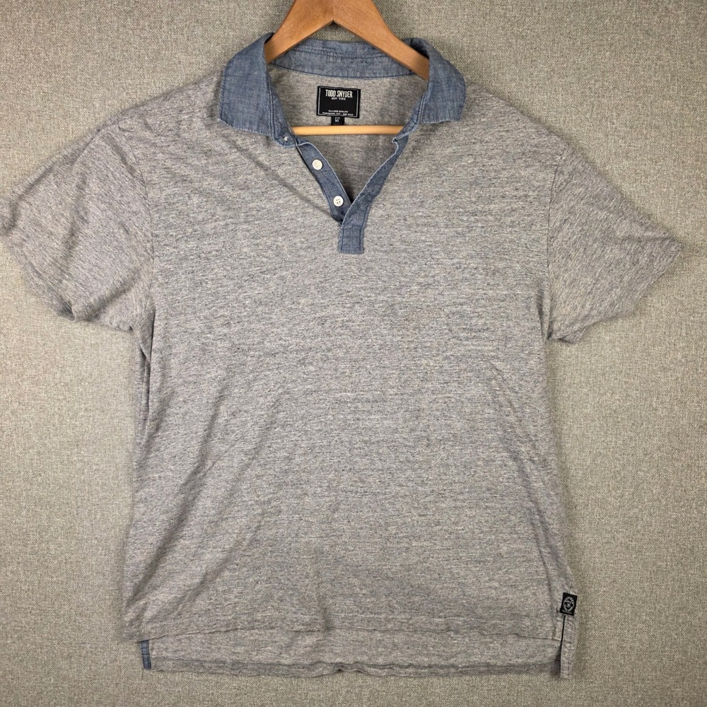 Todd Snyder Mens XL Gray Heather Cotton Polo Shirt Chambray Collar Canada